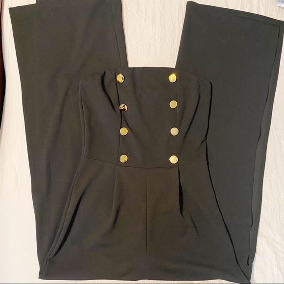 Maru jumpsuit strapless black wide leg slits M - Picture 8 of 13